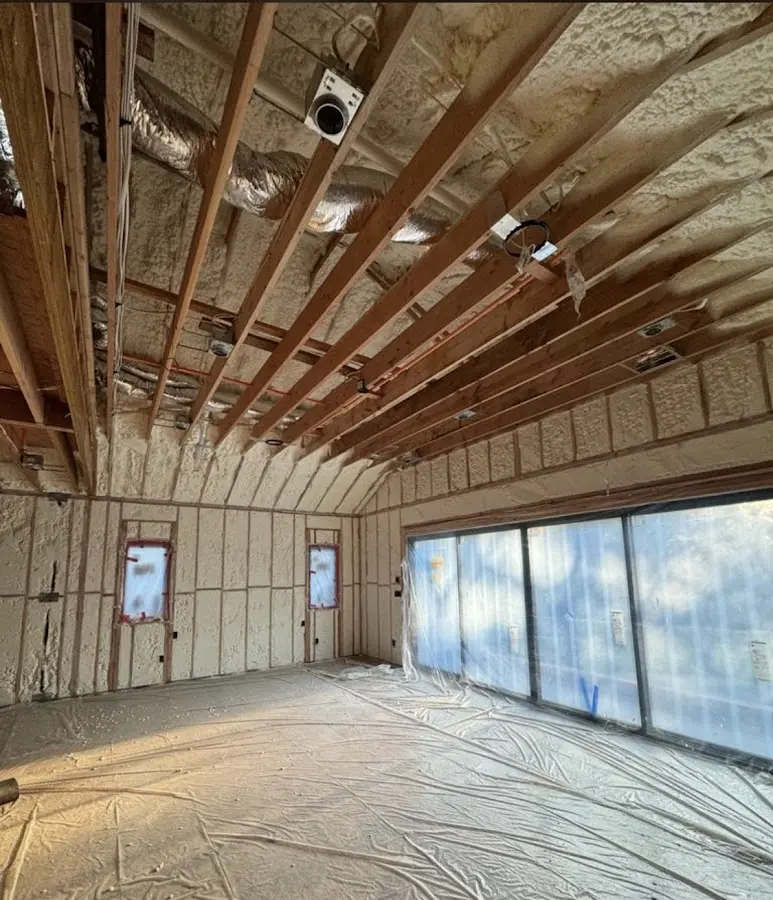 Interior walls and ceiling insulated with spray foam during new construction in Socastee